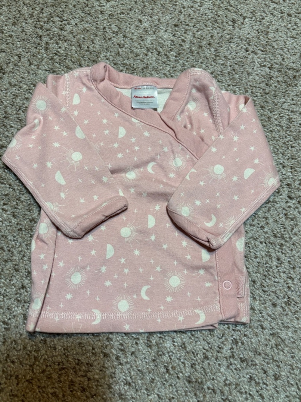 Hanna Andersson 100% Organic Cotton Baby Sleep Top Size 3-6 Light Pink Starry
